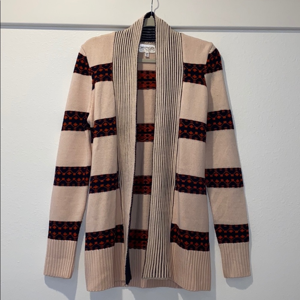 Francesca’s Cream with Navy & Orange Long Cardigan